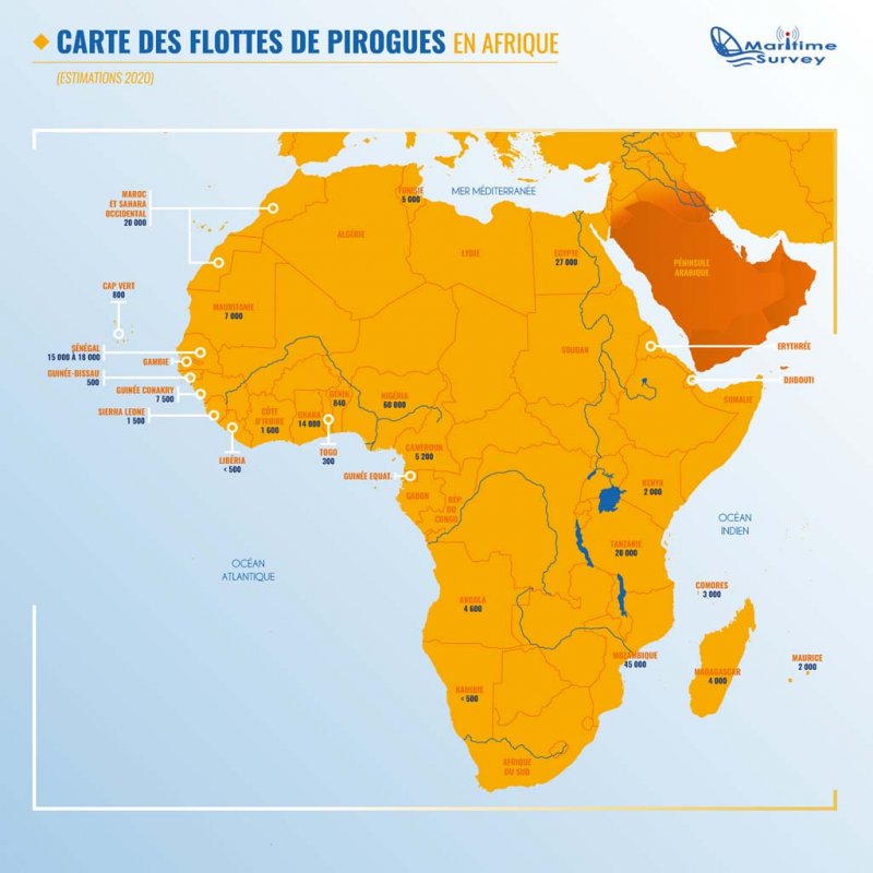 Carte des flottes de pirogues en Afrique